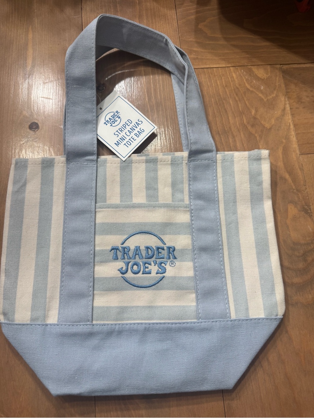 Trader Joe's Light Blue & Cream Striped Canvas Tote Bag